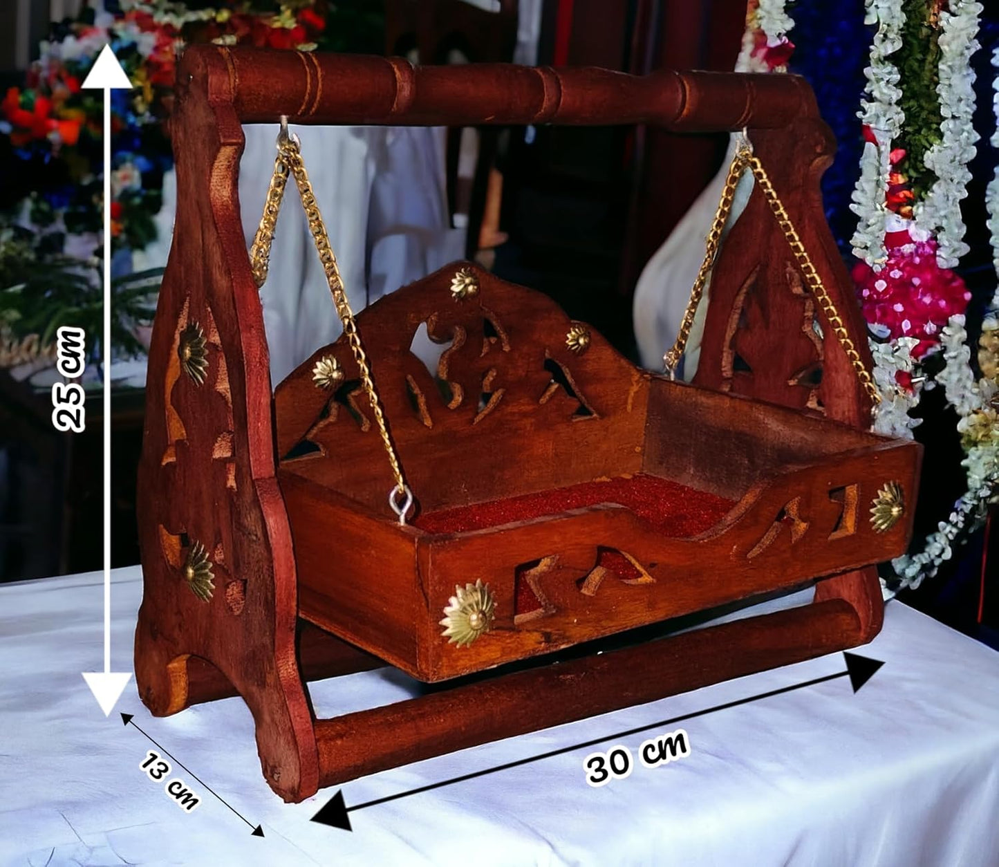 Sheesham Wood Laddu Gopal/Bal Gopal Jhula/Swing/Palna/Krishna Janamashtmi/for Home, Mandir & Office Decorative Showpiece (30cm x 25cm x 13cm)