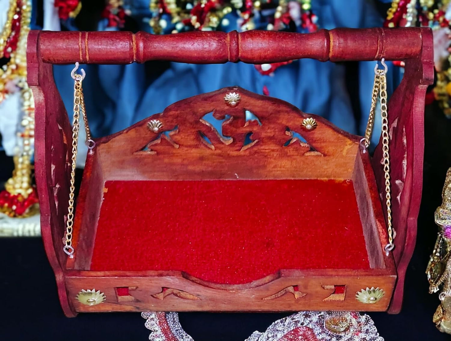 Sheesham Wood Laddu Gopal/Bal Gopal Jhula/Swing/Palna/Krishna Janamashtmi/for Home, Mandir & Office Decorative Showpiece (30cm x 25cm x 13cm)