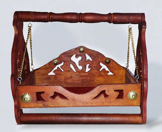 Sheesham Wood Laddu Gopal/Bal Gopal Jhula/Swing/Palna/Krishna Janamashtmi/for Home, Mandir & Office Decorative Showpiece (30cm x 25cm x 13cm)