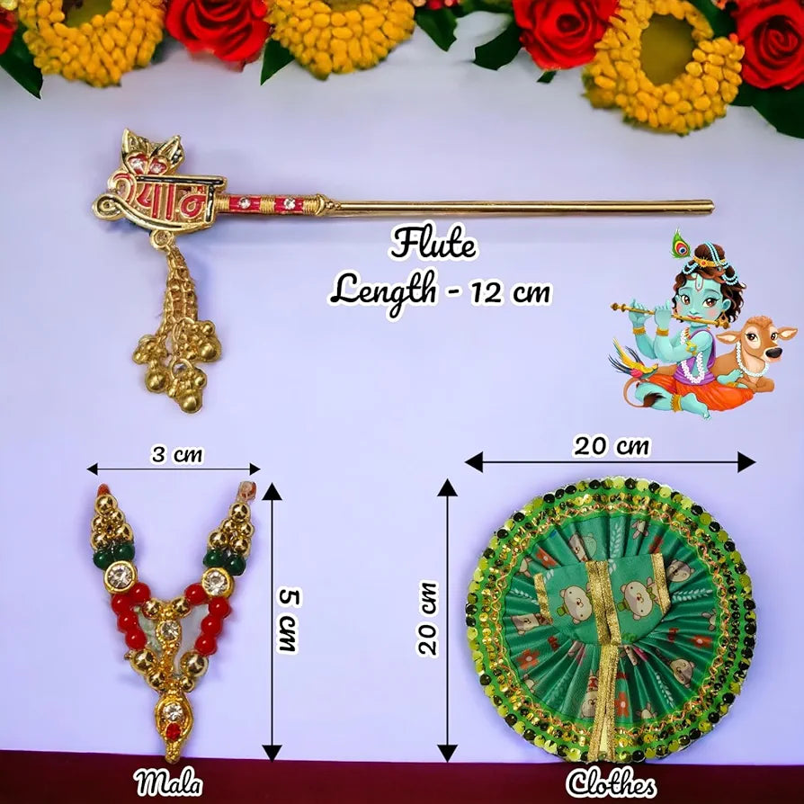 TATV QALAA Janmashtami Special Combo(2 no kanha/Laddu Gopal, Wooden Jhula, Wooden Bed, Singhasan, Krishna Dress, Mala, Basuri for for Home/Mandir & Office Decorative Showpiece
