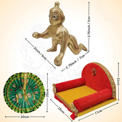 TATV QALAA Janmashtami Special Combo(2 no kanha/Laddu Gopal, Wooden Jhula, Wooden Bed, Singhasan, Krishna Dress, Mala, Basuri for for Home/Mandir & Office Decorative Showpiece